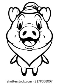 Cartoon illustration of Funny Piglets wearing santa claus costume like white beard and santa cap, best for sticker, mascot, and coloring book for kids