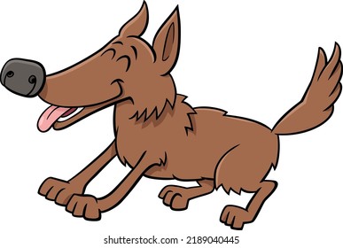 Cartoon illustration of funny playful brown dog comic animal character