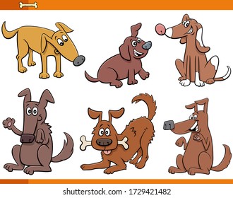 Cartoon Illustration of Funny Playful Dogs and Puppies Comic Animal Characters Set