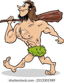Cartoon illustration of funny prehistoric caveman character