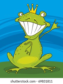 cartoon illustration of funny prince frog