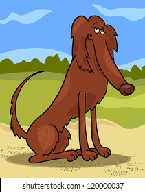 Cartoon Illustration of Funny Purebred Irish Setter Dog against Rural Scene