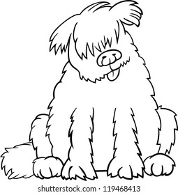 Cartoon Illustration of Funny Purebred Newfoundland Dog or Labrador Doodle or Briard for Coloring Book