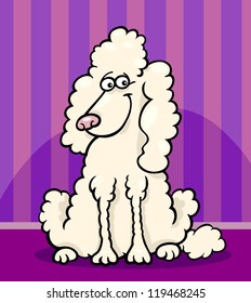 Cartoon Illustration of Funny Purebred White Poodle against Wall at Home