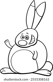 Cartoon illustration of funny rabbit animal character waving his paw coloring page