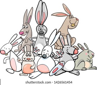 Cartoon Illustration of Funny Rabbits Animal Characters Group