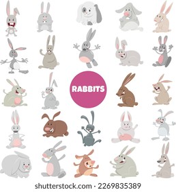 Cartoon illustration of funny rabbits and bunnies characters big set