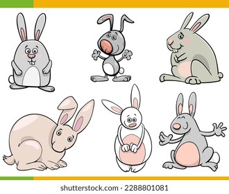 Cartoon illustration of funny rabbits comic animal characters set