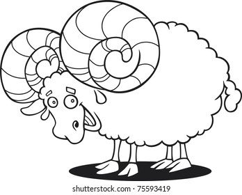 cartoon illustration of funny ram for coloring book