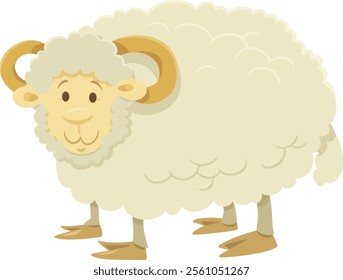 Cartoon illustration of funny ram farm animal character