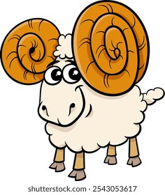 Cartoon illustration of funny ram sheep farm animal character