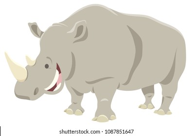 Cartoon Illustration of Funny Rhino or Rhinoceros Animal Character