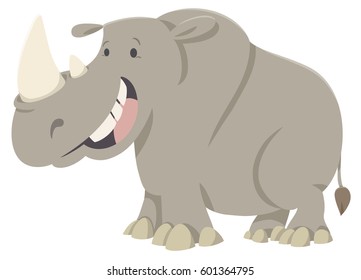 Cartoon Illustration of Funny Rhinoceros Wild Animal Character