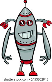 Cartoon Illustration of Funny Robot Science Fiction Comic Character