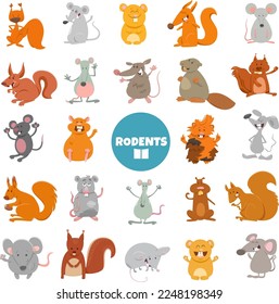 Cartoon illustration of funny rodents animal characters big set