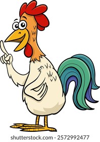 Cartoon illustration of funny rooster chicken farm animal character