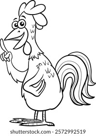 Cartoon illustration of funny rooster chicken farm animal character coloring page