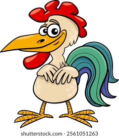 Cartoon illustration of funny rooster farm bird animal character