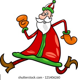 Cartoon Illustration of Funny Running Santa Claus or Papa Noel or Father Christmas