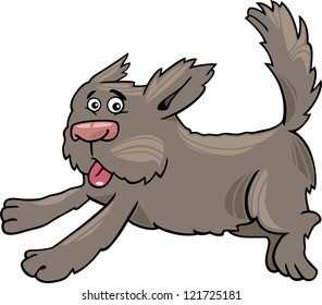 Cartoon Illustration of Funny Running Shaggy Dog