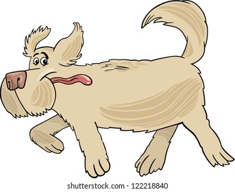 Cartoon Illustration of Funny Running Shaggy Beige Sheepdog Dog