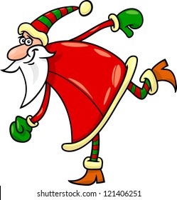 Cartoon Illustration of Funny Running or Sliding Santa Claus or Papa Noel or Father Christmas