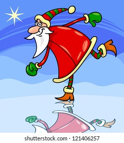 Cartoon Illustration of Funny Running or Sliding Santa Claus or Papa Noel or Father Christmas