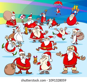 Cartoon Illustration of Funny Santa Claus and Christmas Characters Group