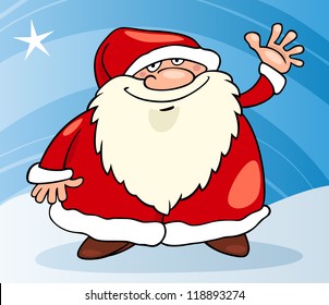 Cartoon Illustration of Funny Santa Claus or Papa Noel with Christmas Star