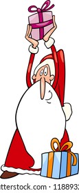 Cartoon Illustration of Funny Santa Claus or Papa Noel with Christmas Presents and Gifts