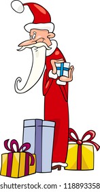 Cartoon Illustration of Funny Santa Claus or Papa Noel with Christmas Presents and Gifts