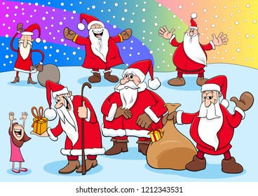 Cartoon Illustration of Funny Santa Claus Christmas Characters Group