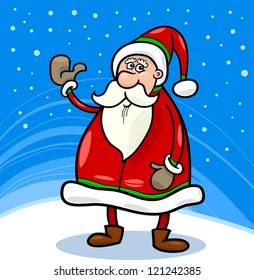 Cartoon Illustration of Funny Santa Claus or Papa Noel or Father Christmas