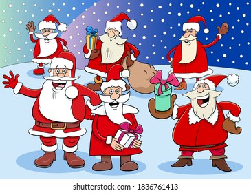 Cartoon Illustration Funny Weihnachtsmann Gruppe der Weihnachtsfeiertage