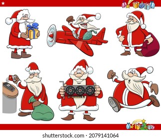 Cartoon-Illustration lustiger Santa Claus-Figuren, die zu Weihnachten gesetzt wurden