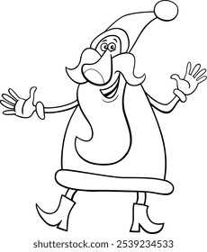 Cartoon illustration of funny Santa Claus character on Christmas Time coloring page