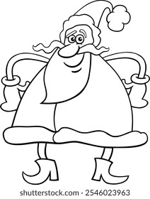 Cartoon illustration of funny Santa Claus comic character on Christmas time coloring page