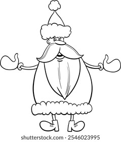 Cartoon illustration of funny Santa Claus character on Christmas time coloring page