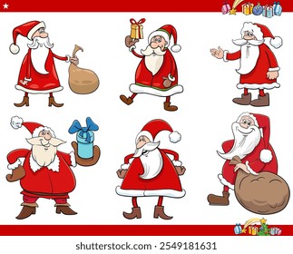 Ilustración de dibujos animados de personajes divertidos de Santa Claus en Navidades conjunto de tiempo