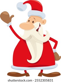 Cartoon illustration of funny Santa Claus character waving his hand on Christmas time