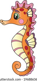 Cartoon illustration of funny seahorse. Cute and funny cartoon characters. Illustration for children.
