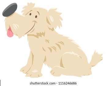 Cartoon Illustration of Funny Shaggy Beige Dog Animal Character