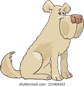 Cartoon Illustration of Funny Shaggy Beige Sheepdog Dog