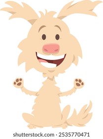 Cartoon illustration of funny shaggy beige puppy animal character