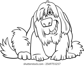 Cartoon illustration of funny shaggy dog comic animal character coloring page