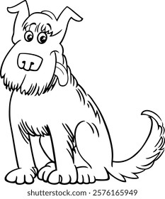 Cartoon illustration of funny shaggy dog comic animal character coloring page