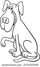 Cartoon illustration of funny shaggy dog comic animal character giving a paw coloring page