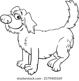 Cartoon illustration of funny shaggy dog comic animal character coloring page