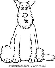 Cartoon illustration of funny shaggy purebred schnauzer dog character coloring page