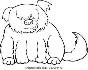 Cartoon Illustration of Funny Shaggy Sheepdog or Bobtail Dog for Coloring Book